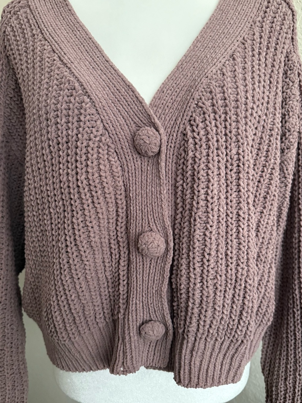 POL Chunky Chenille Knit Button Cardigan Taupe Brown Size Small - Picture 7 of 13